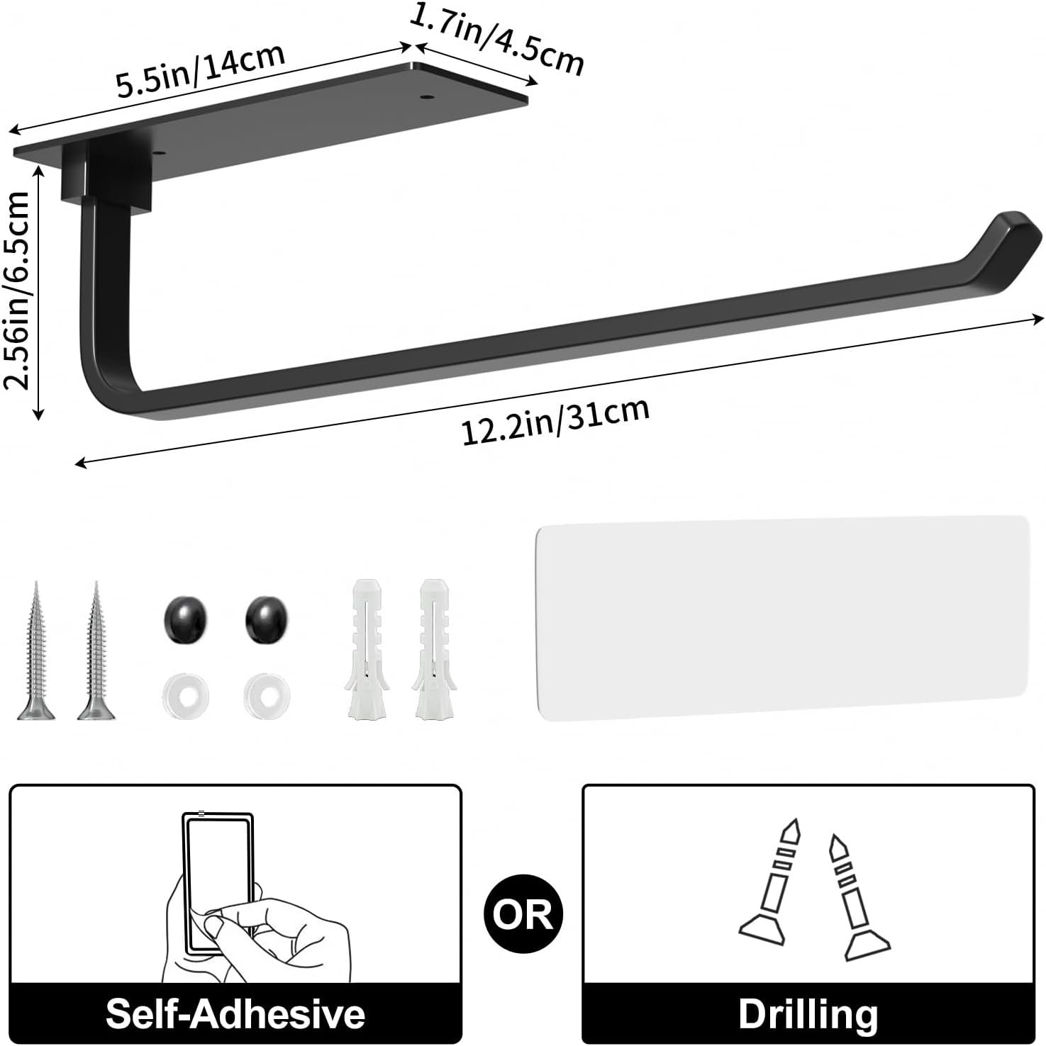 Schwarz KüChenrollenhalter Ohne Bohren Kuchenroller Halter，Selbstklebend Praktisch Rollenhalter Unter Schrank FüR KüChe Aufbewahrung & Organisation KüChenrollenhalter Wand