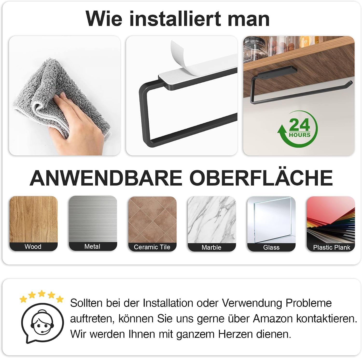 Niffgaff Küchenrollenhalter Ohne Bohren - Küchen Organizer für Küchenrolle, 31 cm Küchenrollenhalter, Selbstklebend, Aluminium, Schwarz
